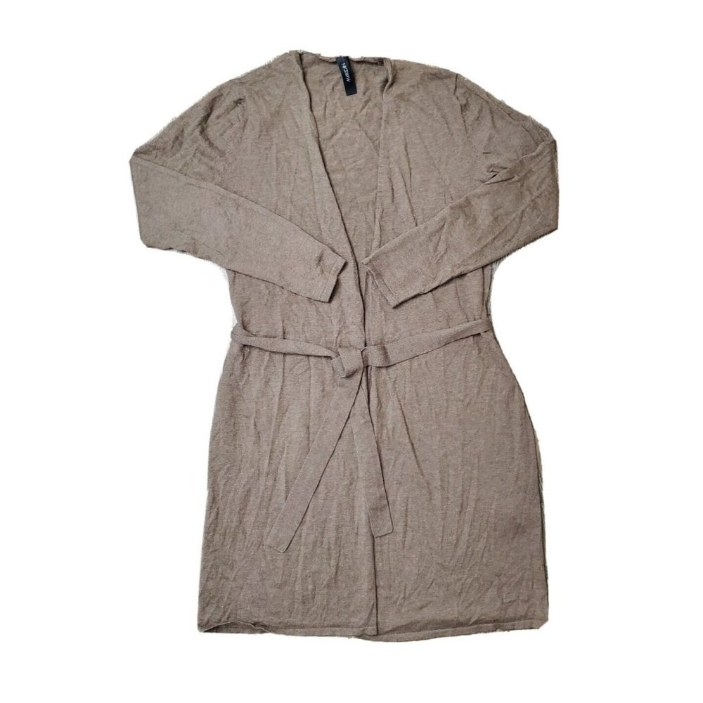 Marc Cain Women's N3 US 8 Wool Silk Cashmere Open Front Cardigan Tie Taupe